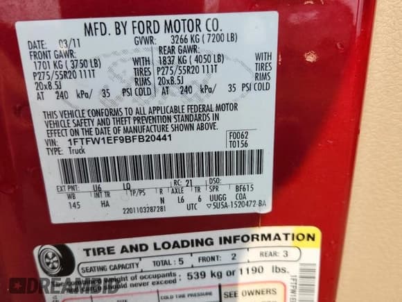 ✅ 2011 Ford F-150 XLT • VIN: 1FTFW1EF9BFB20441 • Lot: 71222045. Wystawiony na Copart z przebiegiem 195 047 mil. Bezpłatny archiwum sprzedaży aukcyjnych z USA i szczegółowy raport historii pojazdu na DreamBid. Zdjęcie 12.