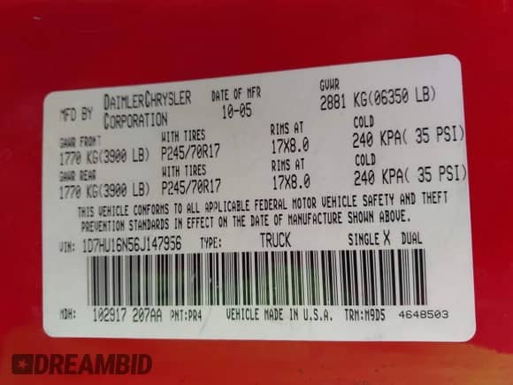 ✅ 2006 Dodge 1500 SLT • VIN: 1D7HU16N56J147956 • Лот: 42593313. Размещён на IAAI с пробегом 252 645 миль миль. Получите бесплатный доступ к архиву аукционных продаж из США и посмотрите подробный отчёт об истории автомобиля на DreamBid. Изображение 9.