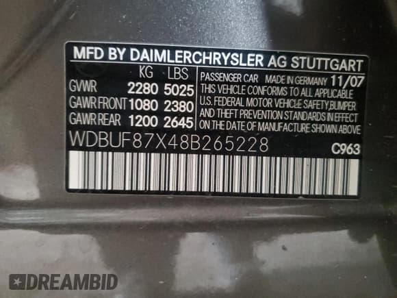 ✅ 2008 Mercedes-Benz E 350 Luxury • VIN: WDBUF87X48B265228 • Lot: 80213745. Listed on Copart with 383,755 mi. Free auction sales archive from the USA and detailed vehicle history report at DreamBid. Image 12.