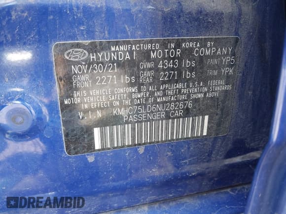 ✅ 2022 Hyundai Ioniq SEL • VIN: KMHC75LD6NU282676 • Lot: 42521638. Listed on IAAI with 101,655 mi. Free auction sales archive from the USA and detailed vehicle history report at DreamBid. Image 9.