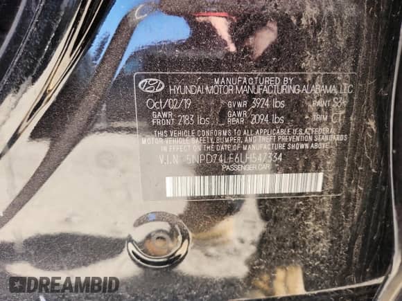 2020 Hyundai Elantra SE z VIN 5NPD74LF6LH547334, wystawiony jako Copart lot #90735115 z przebiegiem Nie podano mil oraz Szkoda całkowita • Salvage title. Historia ofert i sprzedaży dostępna na DreamBid. Obrazek 12.