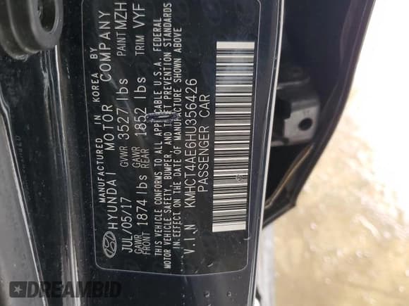 ✅ 2017 Hyundai Accent SE • VIN: KMHCT4AE6HU356426 • Лот: 65707734. Опубликован ранее на Copart с пробегом 107 686 миль. Бесплатный доступ к архиву аукционных продаж из США и подробный отчёт об истории автомобиля на DreamBid. Изображение 12.