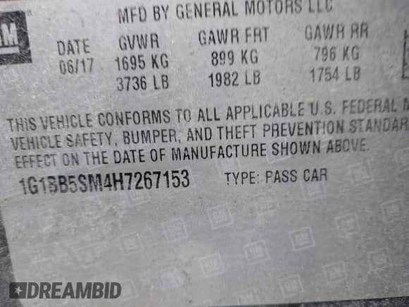 2017 Chevrolet Cruze LS с VIN 1G1BB5SM4H7267153, выставлен на аукционе IAAI как лот 42002894 с пробегом 77 929 миль миль и . История ставок и продаж доступна на DreamBid. Изображение 9.