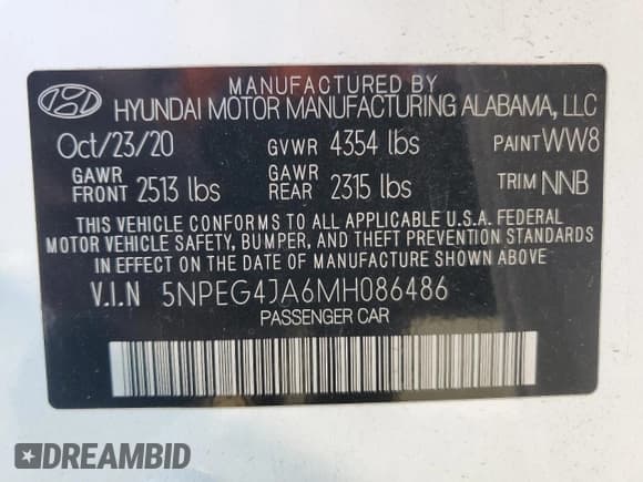 ✅ 2021 Hyundai Sonata SE • VIN: 5NPEG4JA6MH086486 • Lot: 85912565. Listed on Copart with 91,751 mi. Free auction sales archive from the USA and detailed vehicle history report at DreamBid. Image 12.