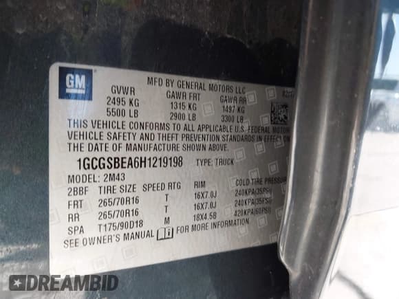 ✅ 2017 Chevrolet Colorado 2WD WT • VIN: 1GCGSBEA6H1219198 • Lot: 43638190. Listed on IAAI with 111,888 mi. Free auction sales archive from the USA and detailed vehicle history report at DreamBid. Image 9.