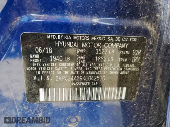 2019 Hyundai Accent SEL with VIN 3KPC24A39KE042510, listed as a Copart auction lot 66280305 with 59,876 mi miles and Clean title. Bid and sale history available at DreamBid. Image 12.