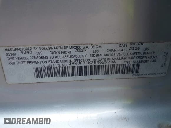 ✅ 2005 Volkswagen Jetta 2.5L • VIN: 3VWDF71K25M629298 • Лот: 42622502. Опубликован ранее на IAAI с пробегом 247 570 миль. Бесплатный доступ к архиву аукционных продаж из США и подробный отчёт об истории автомобиля на DreamBid. Изображение 9.