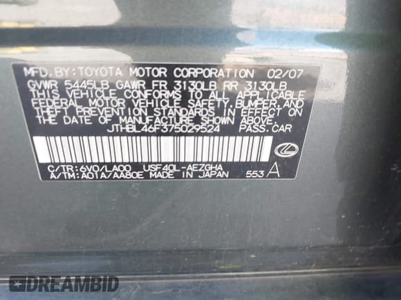 ✅ 2007 Lexus LS 460 • VIN: JTHBL46F375029524 • Lot: 42203614. Listed on IAAI with 164,405 mi. Free auction sales archive from the USA and detailed vehicle history report at DreamBid. Image 9.