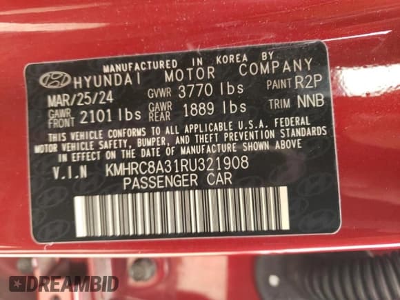 ✅ 2024 Hyundai Venue Limited • VIN: KMHRC8A31RU321908 • Lot: 47684665. Listed on Copart with 29,792 mi. Free auction sales archive from the USA and detailed vehicle history report at DreamBid. Image 12.