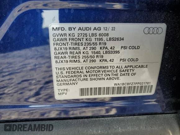✅ 2023 Audi Q4 e-tron Premium Plus • VIN: WA1BCBFZ7PP021781 • Lot: 62792803. Listed on Copart with Not provided. Free auction sales archive from the USA and detailed vehicle history report at DreamBid. Image 14.