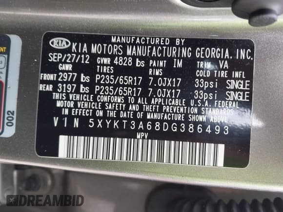 ✅ 2013 Kia Sorento LX • VIN: 5XYKT3A68DG386493 • Lot: 42102477. Listed on IAAI with 196,351 mi. Free auction sales archive from the USA and detailed vehicle history report at DreamBid. Image 9.