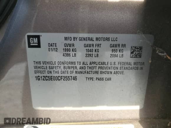 ✅ 2012 Chevrolet Malibu 1LT • VIN: 1G1ZC5E00CF255746 • Лот: 84266045. Опубликован ранее на Copart с пробегом 155 723 миль. Бесплатный доступ к архиву аукционных продаж из США и подробный отчёт об истории автомобиля на DreamBid. Изображение 12.