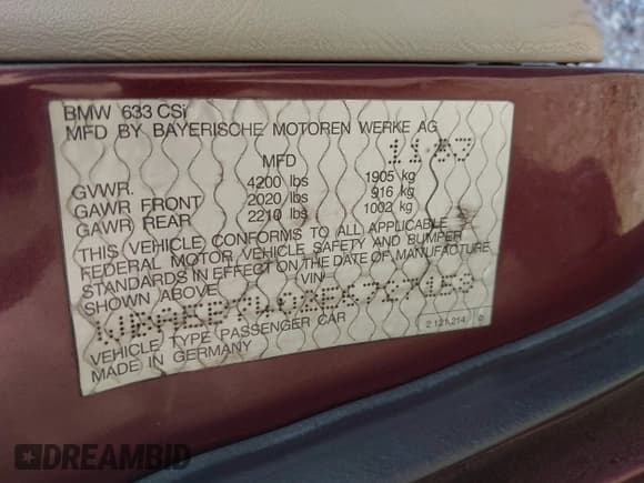 ✅ 1984 BMW 6 Series • VIN: WBAEB7402E6727158 • Lot: 43252753. Wystawiony na IAAI z przebiegiem 55 701 mil. Bezpłatny archiwum sprzedaży aukcyjnych z USA i szczegółowy raport historii pojazdu na DreamBid. Zdjęcie 9.