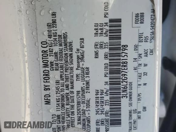 ✅ 2014 Lincoln MKZ • VIN: 3LN6L2G97ER815798 • Lot: 89470085. Wystawiony na Copart z przebiegiem Nie podano. Bezpłatny archiwum sprzedaży aukcyjnych z USA i szczegółowy raport historii pojazdu na DreamBid. Zdjęcie 12.