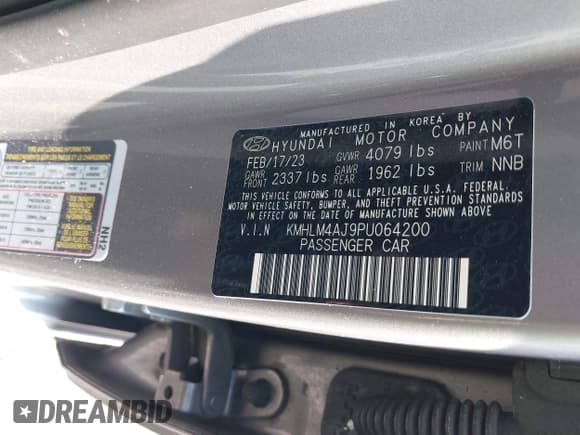 ✅ 2023 Hyundai Elantra Blue • VIN: KMHLM4AJ9PU064200 • Lot: 43223889. Listed on IAAI with 49,876 mi. Free auction sales archive from the USA and detailed vehicle history report at DreamBid. Image 9.