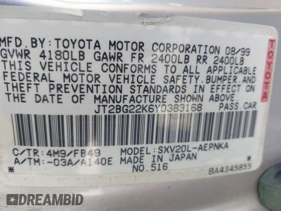 ✅ 2000 Toyota Camry LE • VIN: JT2BG22K6Y0383168 • Лот: 41542927. Опубликован ранее на IAAI с пробегом 206 712 миль. Бесплатный доступ к архиву аукционных продаж из США и подробный отчёт об истории автомобиля на DreamBid. Изображение 9.