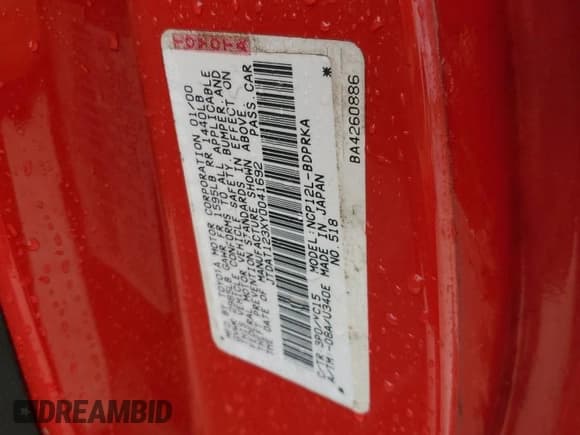 ✅ 2000 Toyota ECHO • VIN: JTDAT123XY0041692 • Lot: 73671444. Wystawiony na Copart z przebiegiem Nie podano. Bezpłatny archiwum sprzedaży aukcyjnych z USA i szczegółowy raport historii pojazdu na DreamBid. Zdjęcie 13.