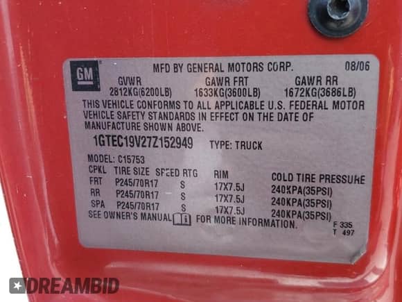 2007 GMC Sierra 1500 SLE1 with VIN 1GTEC19V27Z152949, listed as a Copart auction lot 65906184 with 94,857 mi miles and Salvage title. Bid and sale history available at DreamBid. Image 12.