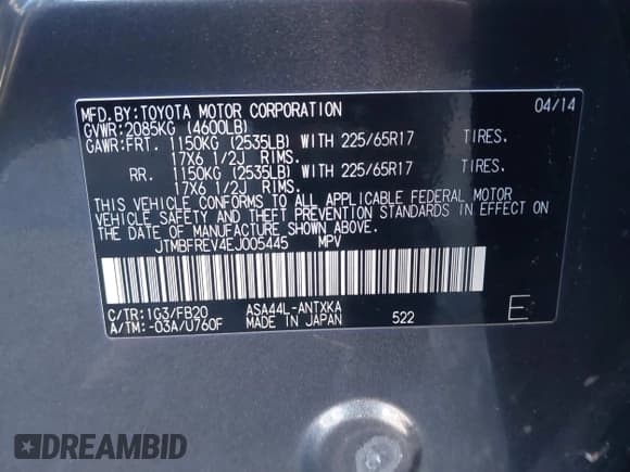 ✅ 2014 Toyota RAV4 LE • VIN: JTMBFREV4EJ005445 • Lot: 43474127. Wystawiony na IAAI z przebiegiem 114 440 mil. Bezpłatny archiwum sprzedaży aukcyjnych z USA i szczegółowy raport historii pojazdu na DreamBid. Zdjęcie 9.