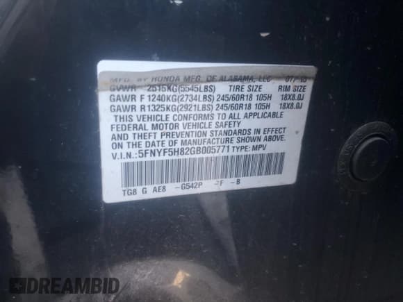 ✅ 2016 Honda Pilot EX-L • VIN: 5FNYF5H82GB005771 • Lot: 91980995. Wystawiony na Copart z przebiegiem 173 838 mil. Bezpłatny archiwum sprzedaży aukcyjnych z USA i szczegółowy raport historii pojazdu na DreamBid. Zdjęcie 14.