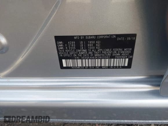 ✅ 2019 Subaru Impreza • VIN: 4S3GKAA63K3603382 • Lot: 43700063. Wystawiony na IAAI z przebiegiem 15 416 mil. Bezpłatny archiwum sprzedaży aukcyjnych z USA i szczegółowy raport historii pojazdu na DreamBid. Zdjęcie 9.