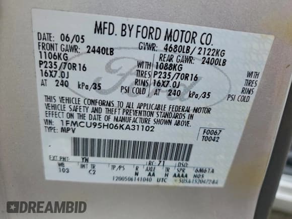 ✅ 2006 Ford Escape Hybrid • VIN: 1FMCU95H06KA31102 • Lot: 96157245. Listed on Copart with 161,532 mi. Free auction sales archive from the USA and detailed vehicle history report at DreamBid. Image 13.
