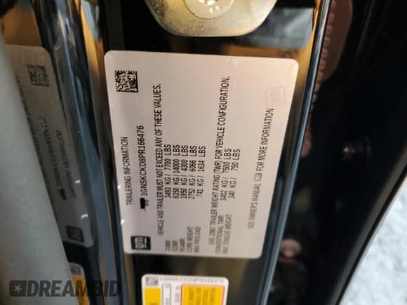 ✅ 2023 Chevrolet Suburban LT • VIN: 1GNSKCKD8PR166476 • Lot: 77773794. Wystawiony na Copart z przebiegiem 60 054 mil. Bezpłatny archiwum sprzedaży aukcyjnych z USA i szczegółowy raport historii pojazdu na DreamBid. Zdjęcie 13.