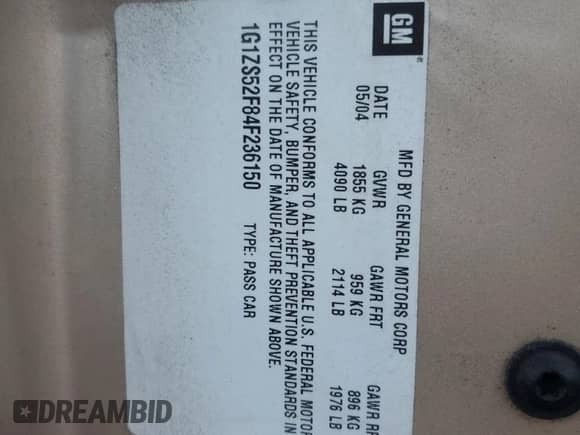 2004 Chevrolet Malibu z VIN 1G1ZS52F84F236150, wystawiony jako Copart lot #82746814 z przebiegiem 28 981 mil mil oraz Czysty tytuł • Clean title. Historia ofert i sprzedaży dostępna na DreamBid. Obrazek 12.