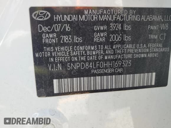 ✅ 2017 Hyundai Elantra Limited • VIN: 5NPD84LF0HH169323 • Lot: 84629435. Listed on Copart with 71,436 mi. Free auction sales archive from the USA and detailed vehicle history report at DreamBid. Image 12.
