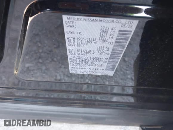 ✅ 2019 Nissan Pathfinder SV • VIN: 5N1DR2MM1KC634754 • Lot: 43355314. Wystawiony na IAAI z przebiegiem 98 999 mil. Bezpłatny archiwum sprzedaży aukcyjnych z USA i szczegółowy raport historii pojazdu na DreamBid. Zdjęcie 9.