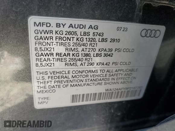 ✅ 2023 Audi SQ5 Sportback Premium Plus • VIN: WA124AFY9P2187263 • Лот: 46512655. Опубликован ранее на Copart с пробегом 11 383 миль. Бесплатный доступ к архиву аукционных продаж из США и подробный отчёт об истории автомобиля на DreamBid. Изображение 14.