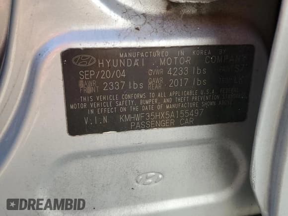 ✅ 2005 Hyundai Sonata GLS • VIN: KMHWF35HX5A155497 • Лот: 75254274. Опубликован ранее на Copart с пробегом 98 918 миль. Бесплатный доступ к архиву аукционных продаж из США и подробный отчёт об истории автомобиля на DreamBid. Изображение 13.