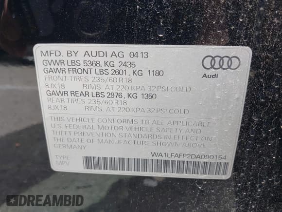 ✅ 2013 Audi Q5 Premium Plus • VIN: WA1LFAFP2DA090154 • Лот: 42392212. Опубликован ранее на IAAI с пробегом 121 055 миль. Бесплатный доступ к архиву аукционных продаж из США и подробный отчёт об истории автомобиля на DreamBid. Изображение 9.