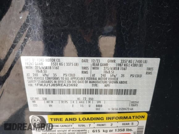 ✅ 2024 Ford Expedition XLT • VIN: 1FMJU1J85REA23692 • Lot: 42543140. Listed on IAAI with 39,210 mi. Free auction sales archive from the USA and detailed vehicle history report at DreamBid. Image 9.