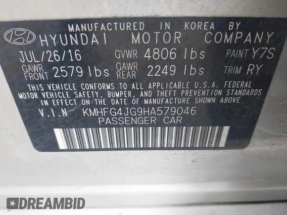 ✅ 2017 Hyundai Azera • VIN: KMHFG4JG9HA579046 • Лот: 40135653. Опубликован ранее на IAAI с пробегом Не указан. Бесплатный доступ к архиву аукционных продаж из США и подробный отчёт об истории автомобиля на DreamBid. Изображение 9.