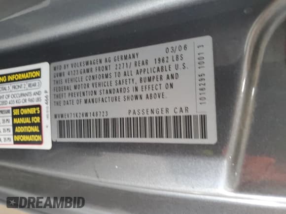 ✅ 2006 Volkswagen Golf GTI • VIN: WVWEV71K26W148723 • Lot: 70531364. Listed on Copart with 135,510 mi. Free auction sales archive from the USA and detailed vehicle history report at DreamBid. Image 13.