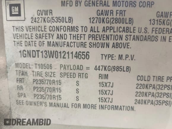 ✅ 2001 Chevrolet Blazer LT • VIN: 1GNDT13W012114656 • Lot: 41659020. Wystawiony na IAAI z przebiegiem 149 713 mil. Bezpłatny archiwum sprzedaży aukcyjnych z USA i szczegółowy raport historii pojazdu na DreamBid. Zdjęcie 9.