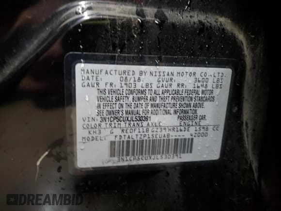 ✅ 2018 Nissan Kicks S • VIN: 3N1CP5CUXJL530391 • Лот: 85862835. Опубликован ранее на Copart с пробегом 94 533 миль. Бесплатный доступ к архиву аукционных продаж из США и подробный отчёт об истории автомобиля на DreamBid. Изображение 13.