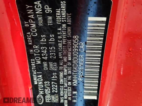 ✅ 2013 Hyundai Genesis Coupe 2.0T • VIN: KMHHT6KD8DU099058 • Лот: 68576165. Опубликован ранее на Copart с пробегом 137 254 миль. Бесплатный доступ к архиву аукционных продаж из США и подробный отчёт об истории автомобиля на DreamBid. Изображение 12.