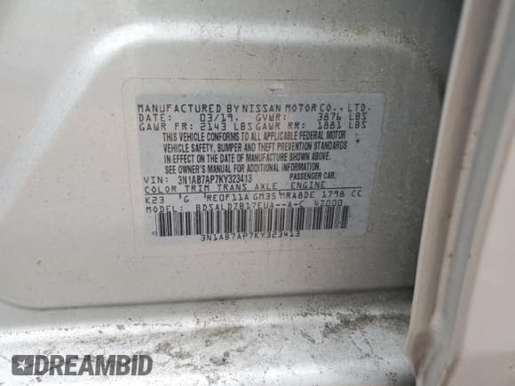 ✅ 2019 Nissan Sentra SV • VIN: 3N1AB7AP7KY323413 • Лот: 90522885. Опубликован ранее на Copart с пробегом 160 829 миль. Бесплатный доступ к архиву аукционных продаж из США и подробный отчёт об истории автомобиля на DreamBid. Изображение 12.