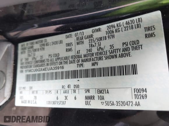 ✅ 2014 Ford Escape SE • VIN: 1FMCU0GX4EUA35916 • Lot: 42176502. Wystawiony na IAAI z przebiegiem 161 465 mil. Bezpłatny archiwum sprzedaży aukcyjnych z USA i szczegółowy raport historii pojazdu na DreamBid. Zdjęcie 9.