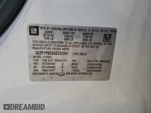 ✅ 2016 GMC Sierra 1500 Denali • VIN: 3GTP1PEC8GG332989 • Lot: 49163055. Listed on Copart with 82,722 mi. Free auction sales archive from the USA and detailed vehicle history report at DreamBid. Image 13.