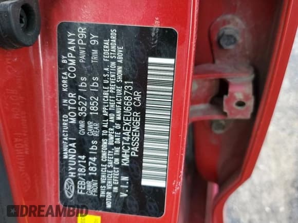 ✅ 2014 Hyundai Accent GLS • VIN: KMHCT4AEXEU668731 • Лот: 78029104. Опубликован ранее на Copart с пробегом Не указан. Бесплатный доступ к архиву аукционных продаж из США и подробный отчёт об истории автомобиля на DreamBid. Изображение 12.