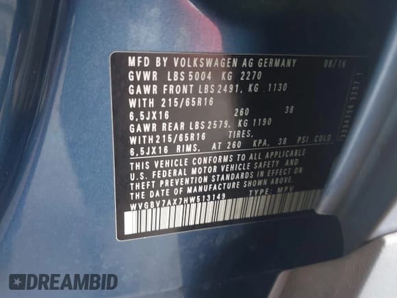 ✅ 2017 Volkswagen Tiguan S • VIN: WVGBV7AX7HW513149 • Лот: 43637967. Опубликован ранее на IAAI с пробегом 157 428 миль. Бесплатный доступ к архиву аукционных продаж из США и подробный отчёт об истории автомобиля на DreamBid. Изображение 9.