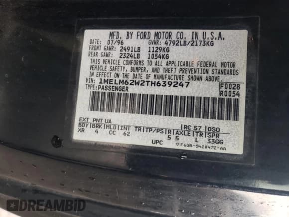 ✅ 1996 Mercury Cougar XR7 • VIN: 1MELM62W2TH639247 • Lot: 52210735. Wystawiony na Copart z przebiegiem 45 211 mil. Bezpłatny archiwum sprzedaży aukcyjnych z USA i szczegółowy raport historii pojazdu na DreamBid. Zdjęcie 12.