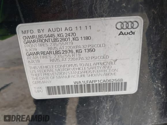 ✅ 2012 Audi Q5 Premium Plus • VIN: WA1LFAFP1CA062568 • Lot: 42523769. Listed on IAAI with 185,980 mi. Free auction sales archive from the USA and detailed vehicle history report at DreamBid. Image 9.
