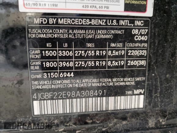 ✅ 2008 Mercedes-Benz GL 320 CDI • VIN: 4JGBF22E98A308491 • Лот: 51607395. Опубликован ранее на Copart с пробегом 248 759 миль. Бесплатный доступ к архиву аукционных продаж из США и подробный отчёт об истории автомобиля на DreamBid. Изображение 13.