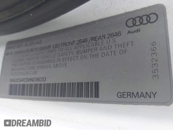 ✅ 2017 Audi A6 Premium • VIN: WAUC8AFC5HN036033 • Lot: 43926010. Wystawiony na IAAI z przebiegiem 114 273 mil. Bezpłatny archiwum sprzedaży aukcyjnych z USA i szczegółowy raport historii pojazdu na DreamBid. Zdjęcie 9.