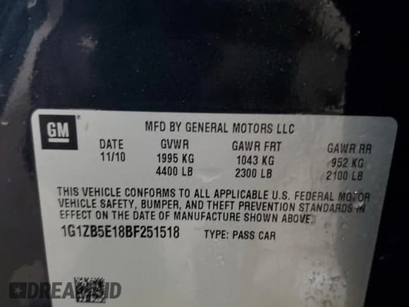 ✅ 2011 Chevrolet Malibu 1LS • VIN: 1G1ZB5E18BF251518 • Lot: 79469784. Listed on Copart with 150,203 mi. Free auction sales archive from the USA and detailed vehicle history report at DreamBid. Image 12.