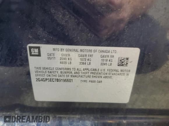 ✅ 2011 Buick Regal CXL RL2 • VIN: 2G4GP5EC7B9196601 • Лот: 62265405. Опубликован ранее на Copart с пробегом 133 163 миль. Бесплатный доступ к архиву аукционных продаж из США и подробный отчёт об истории автомобиля на DreamBid. Изображение 12.